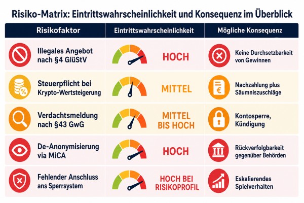 Infografik: Risiko-Matrix: Eintrittswahrscheinlichkeit und Konsequenz im �berblick Risikofaktor: Illegales Angebot nach �4 Gl�StV |...
